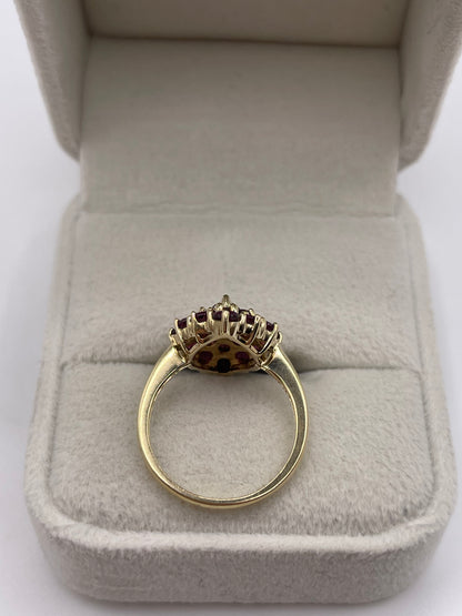 9ct gold almandine garnet cluster ring