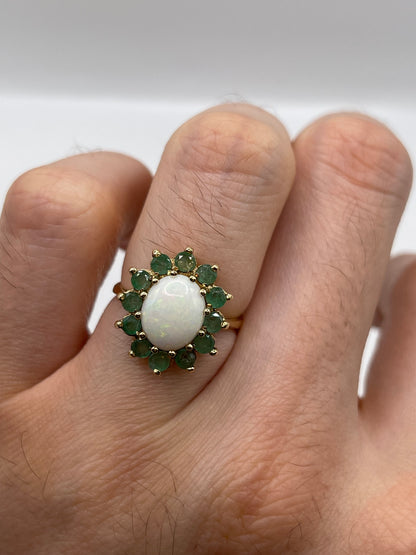 9ct gold opal and emerald ring