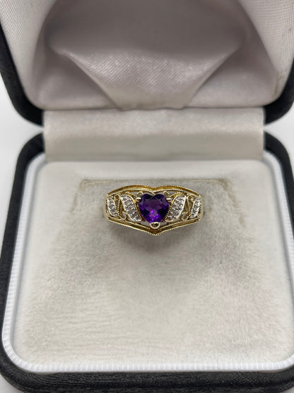 9ct gold amethyst and diamond ring