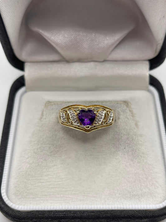 9ct gold amethyst and diamond ring