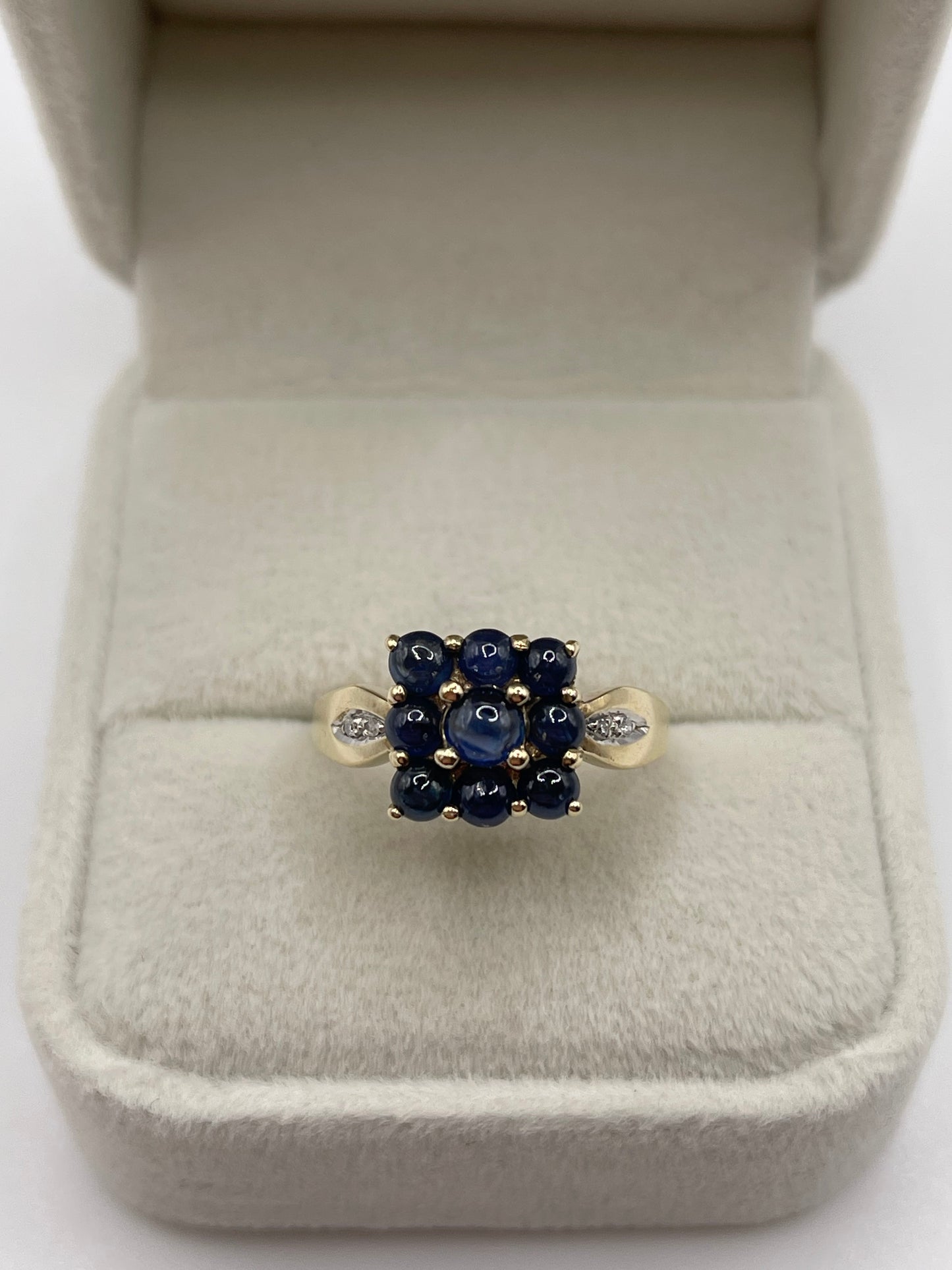 9ct gold cabochon sapphire and diamond ring