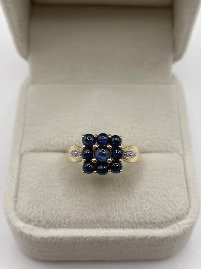 9ct gold cabochon sapphire and diamond ring