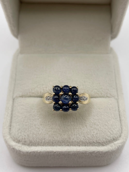 9ct gold cabochon sapphire and diamond ring
