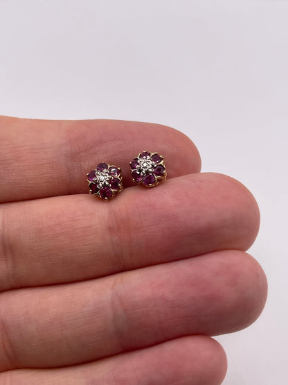 9ct gold ruby and diamond earrings