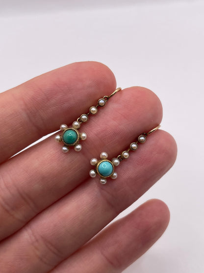 Antique 15ct gold turquoise and pearl earrings