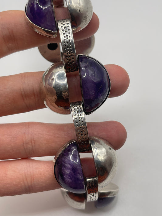 Heavy silver and amethyst bracelet