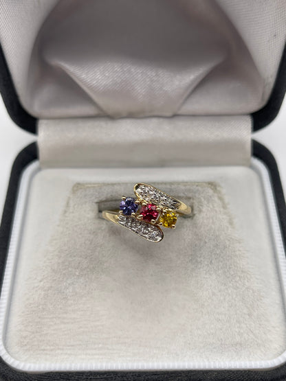 9ct gold multi-gem and zircon ring