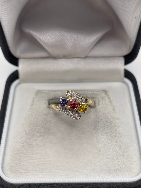 9ct gold multi-gem and zircon ring
