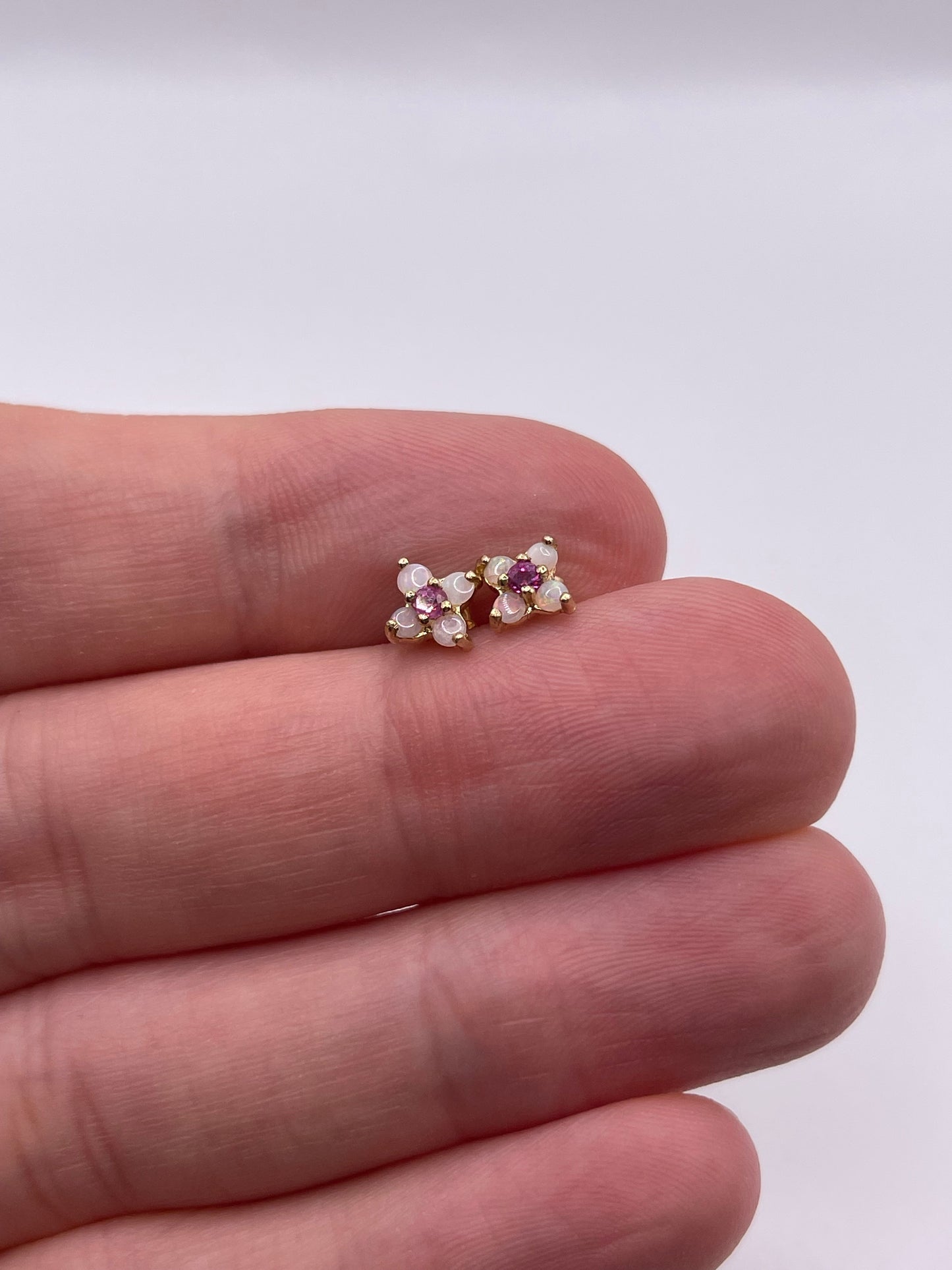 9ct gold opal and ruby earrings