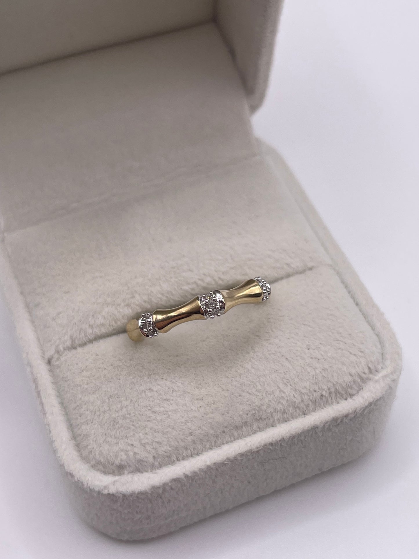 9ct gold diamond bamboo ring