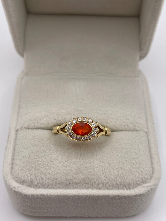 18ct gold fire opal and diamond ring
