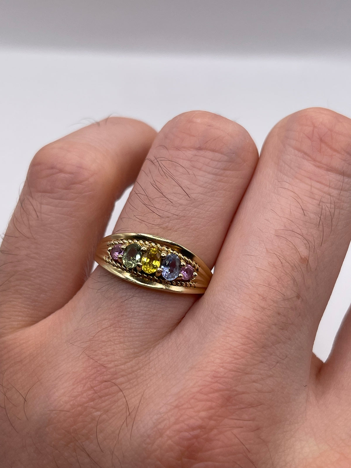 9ct gold multi coloured sapphire ring