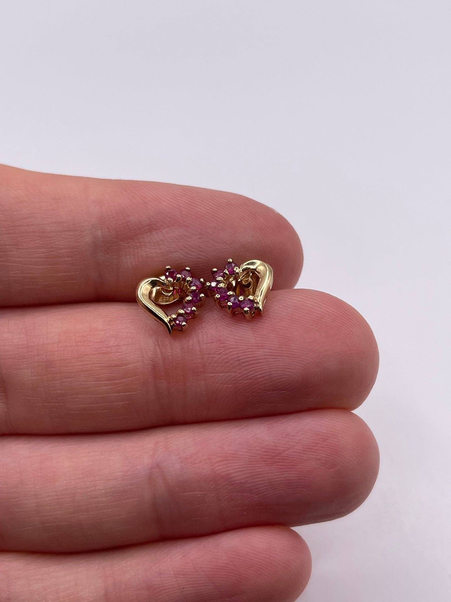 9ct gold ruby heart earrings
