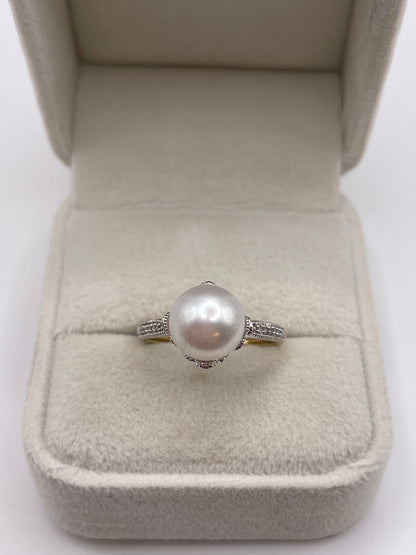9ct gold pearl and diamond ring