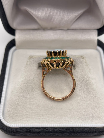 14ct rose gold black opal and emerald ring