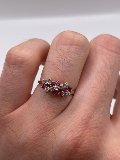9ct gold ruby and cz ring