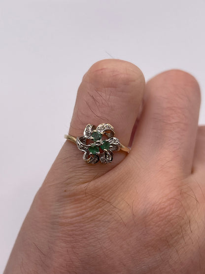 9ct gold emerald and diamond ring