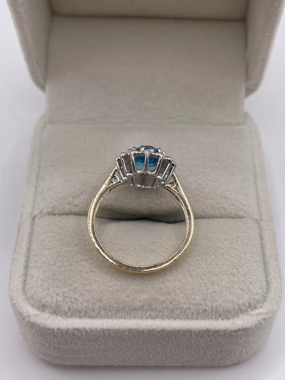 9ct gold blue topaz and diamond ring