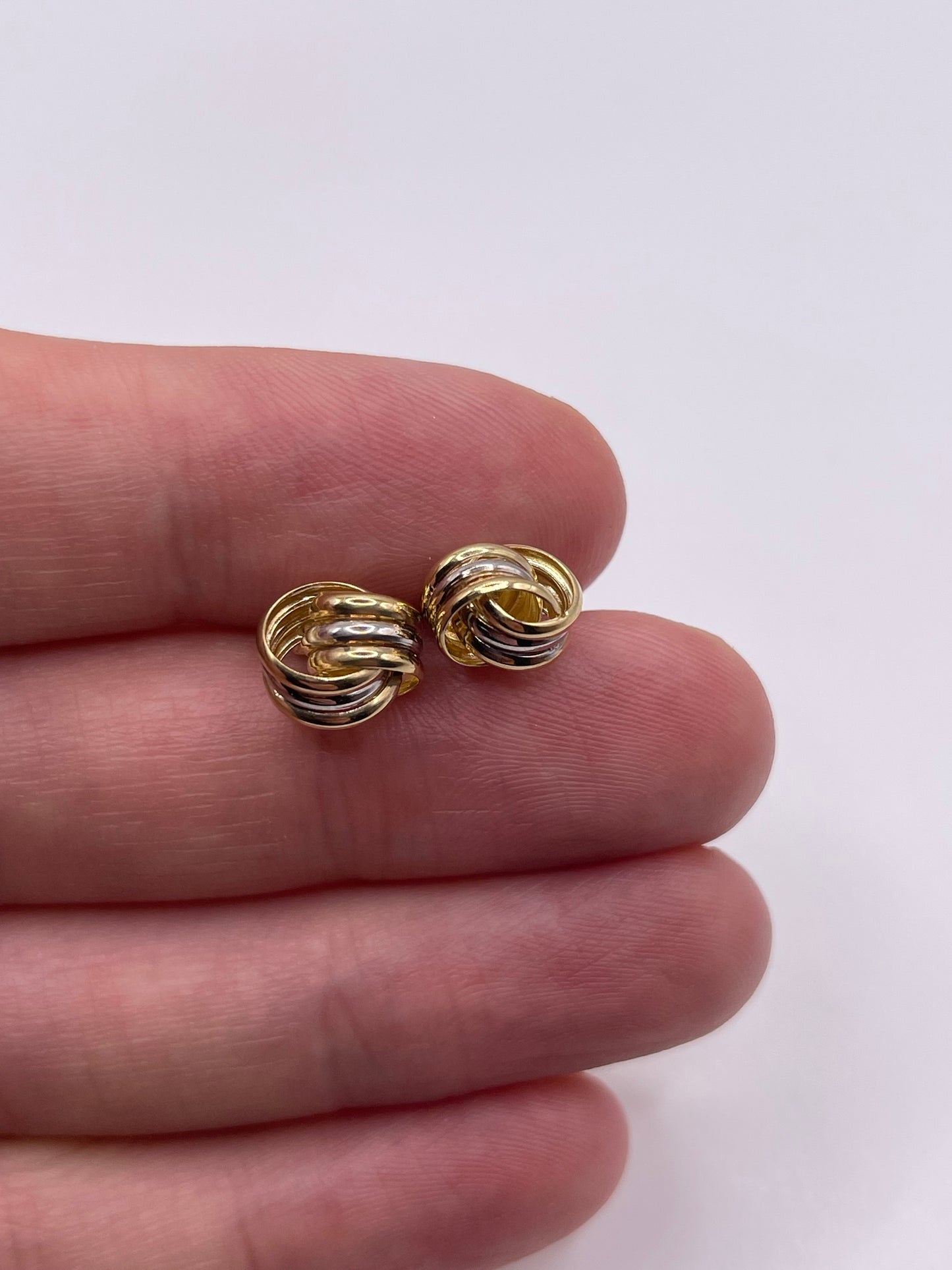 9ct two tone gold knot earrings