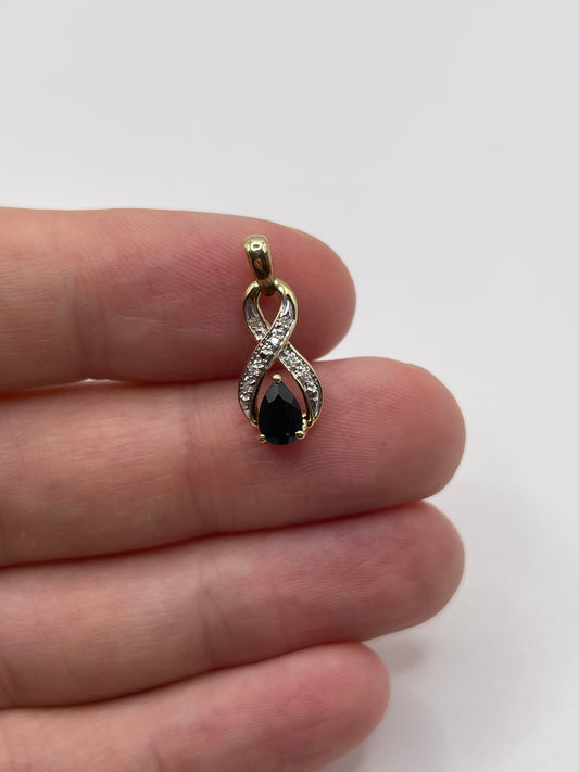 9ct gold sapphire and diamond pendant