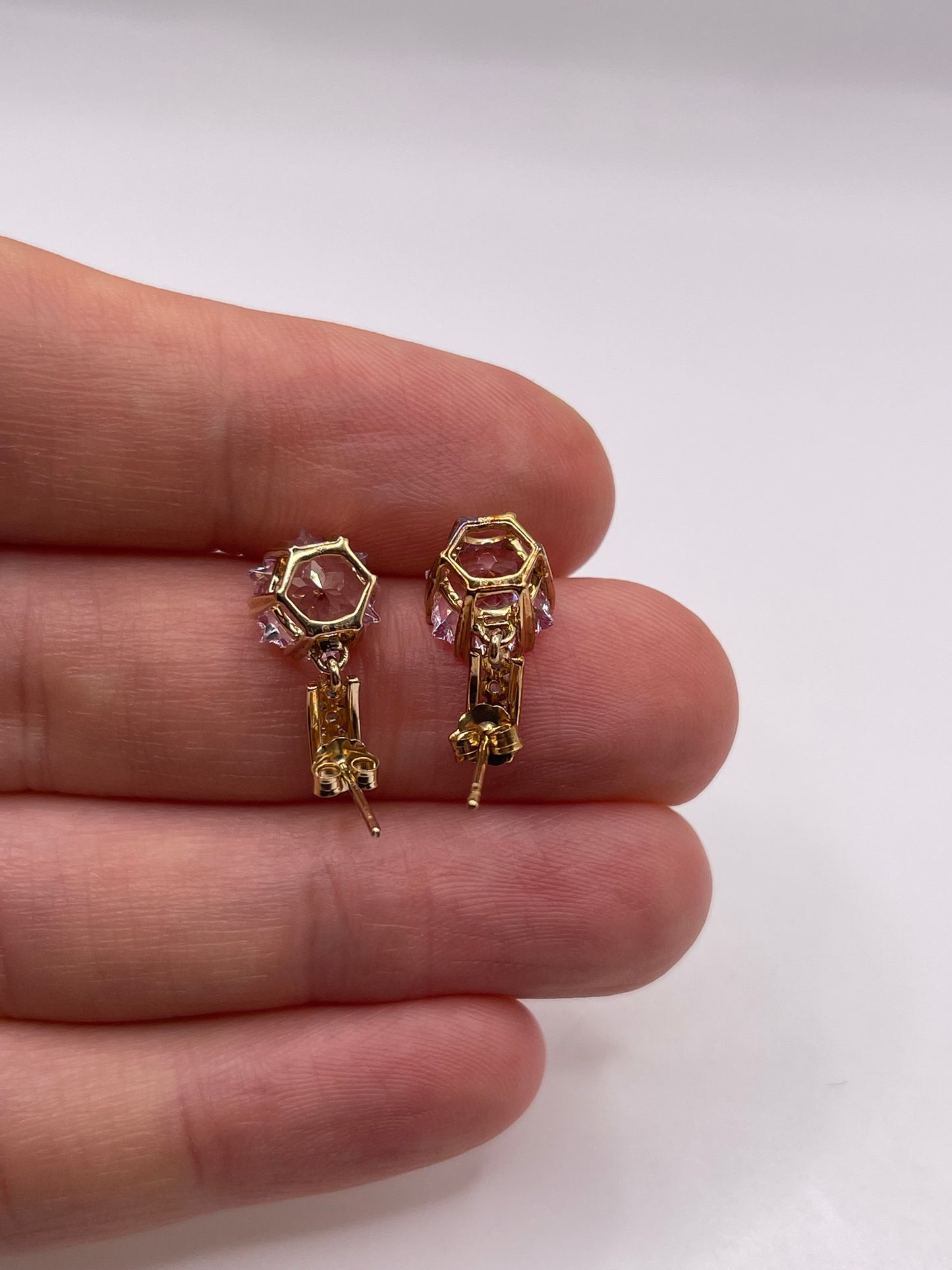 9ct gold pink topaz and zircon earrings