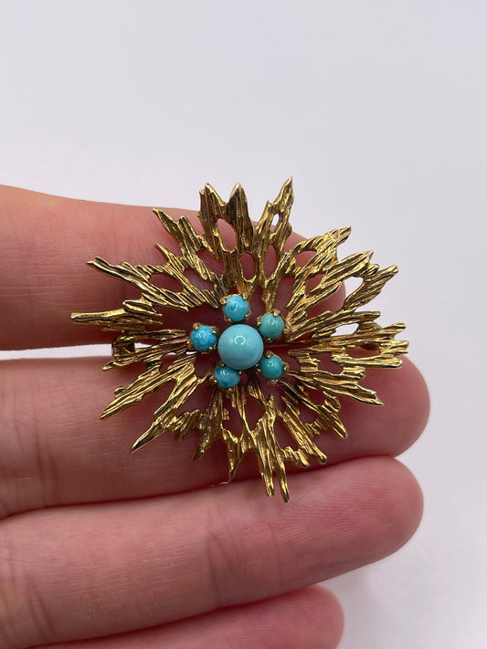 9ct gold turquoise brooch