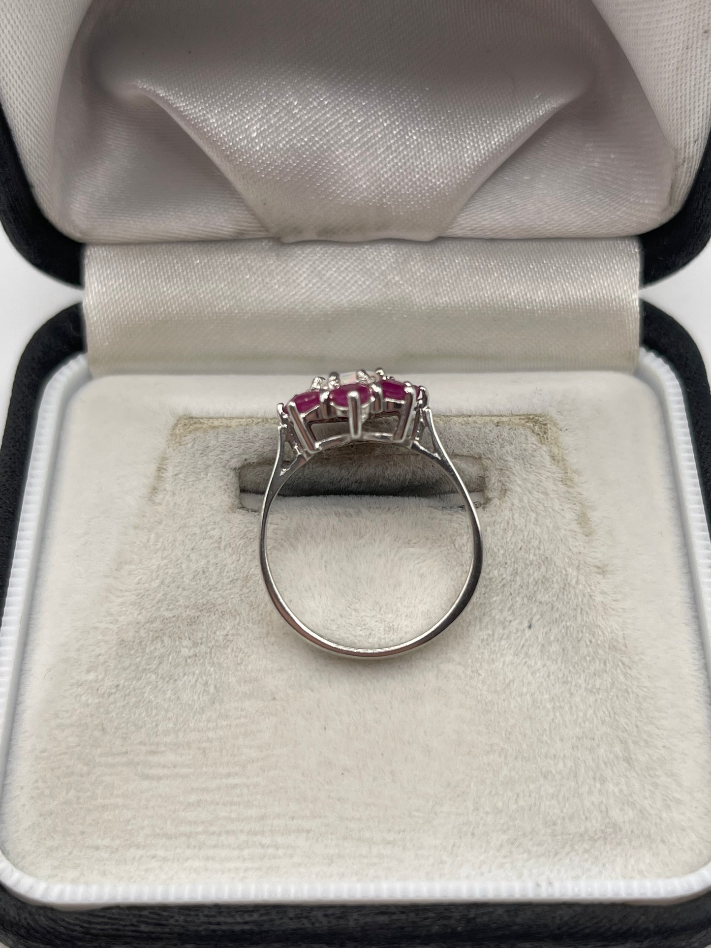 9ct white gold opal and ruby ring