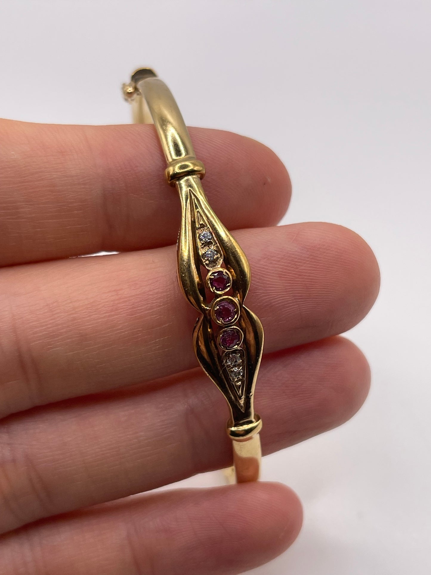 9ct gold ruby and cz bangle
