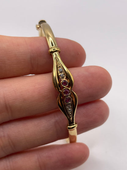 9ct gold ruby and cz bangle