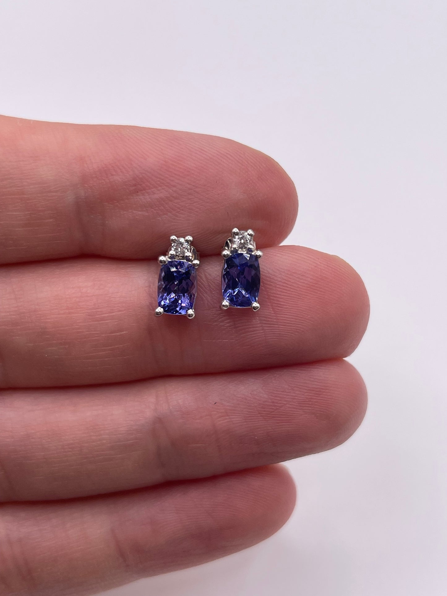 9ct white gold tanzanite and zircon earrings