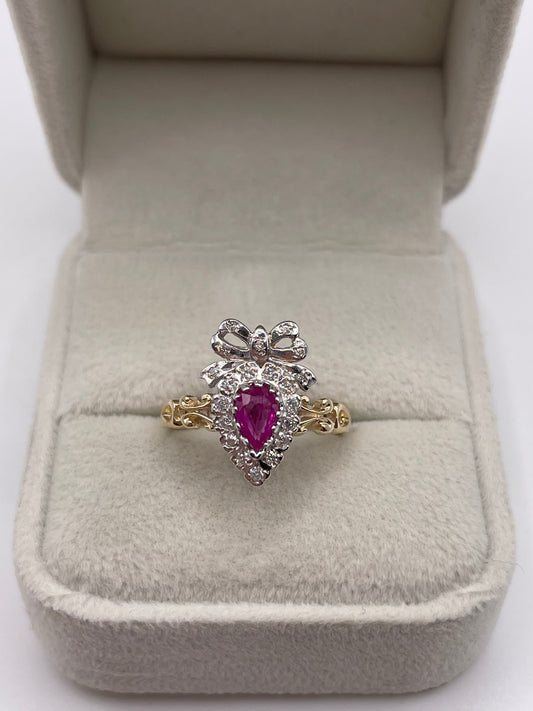 9ct gold ruby and diamond heart ring