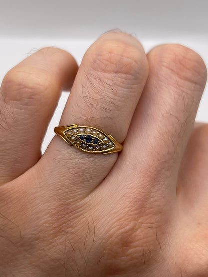 Antique 18ct gold sapphire and pearl ring