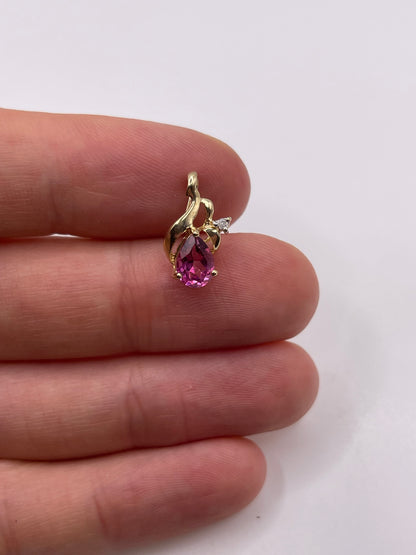 9ct gold pink topaz and diamond pendant