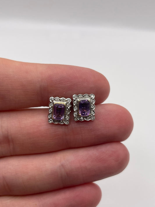 9ct gold amethyst and diamond earrings