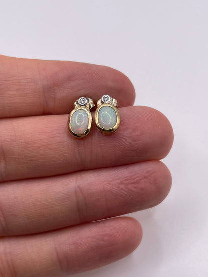 9ct gold opal and diamond earrings
