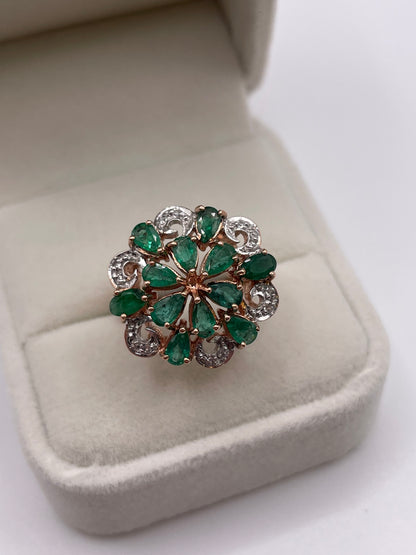9ct rose gold emerald and diamond ring