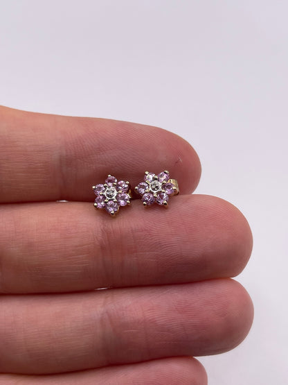 9ct gold pink topaz and diamond earrings