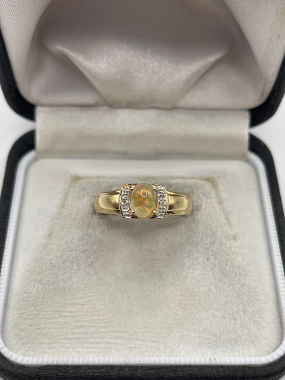 9ct gold opal and diamond ring