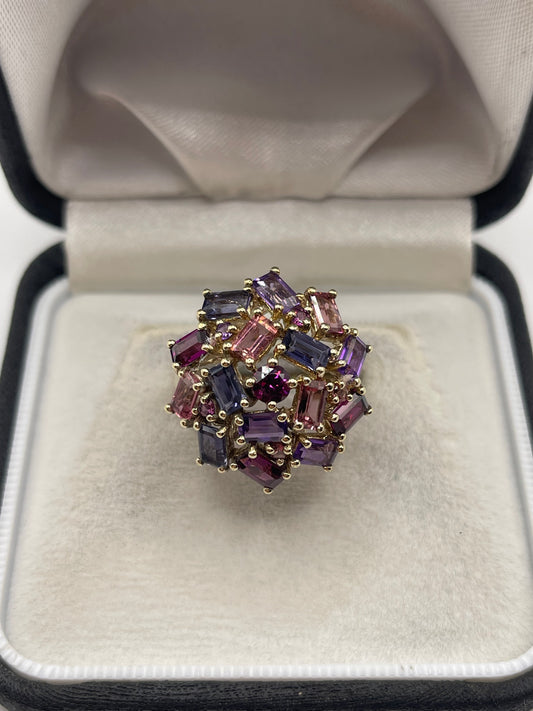9ct gold multi gemstone cluster ring