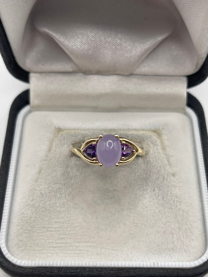 9ct gold jade and amethyst ring