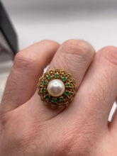 Load image into Gallery viewer, 14ct gold pearl and emerald ring
