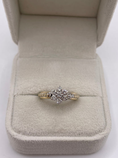 9ct two tone gold diamond cluster ring