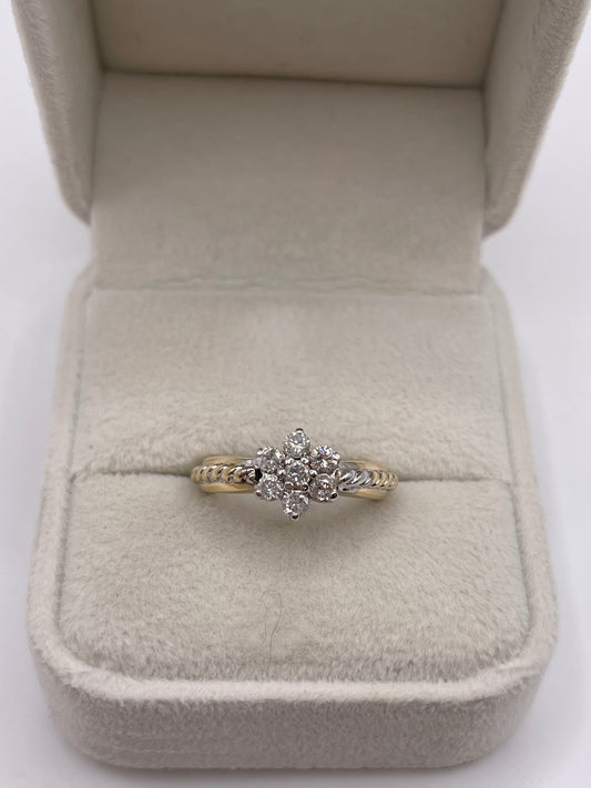 9ct two tone gold diamond cluster ring