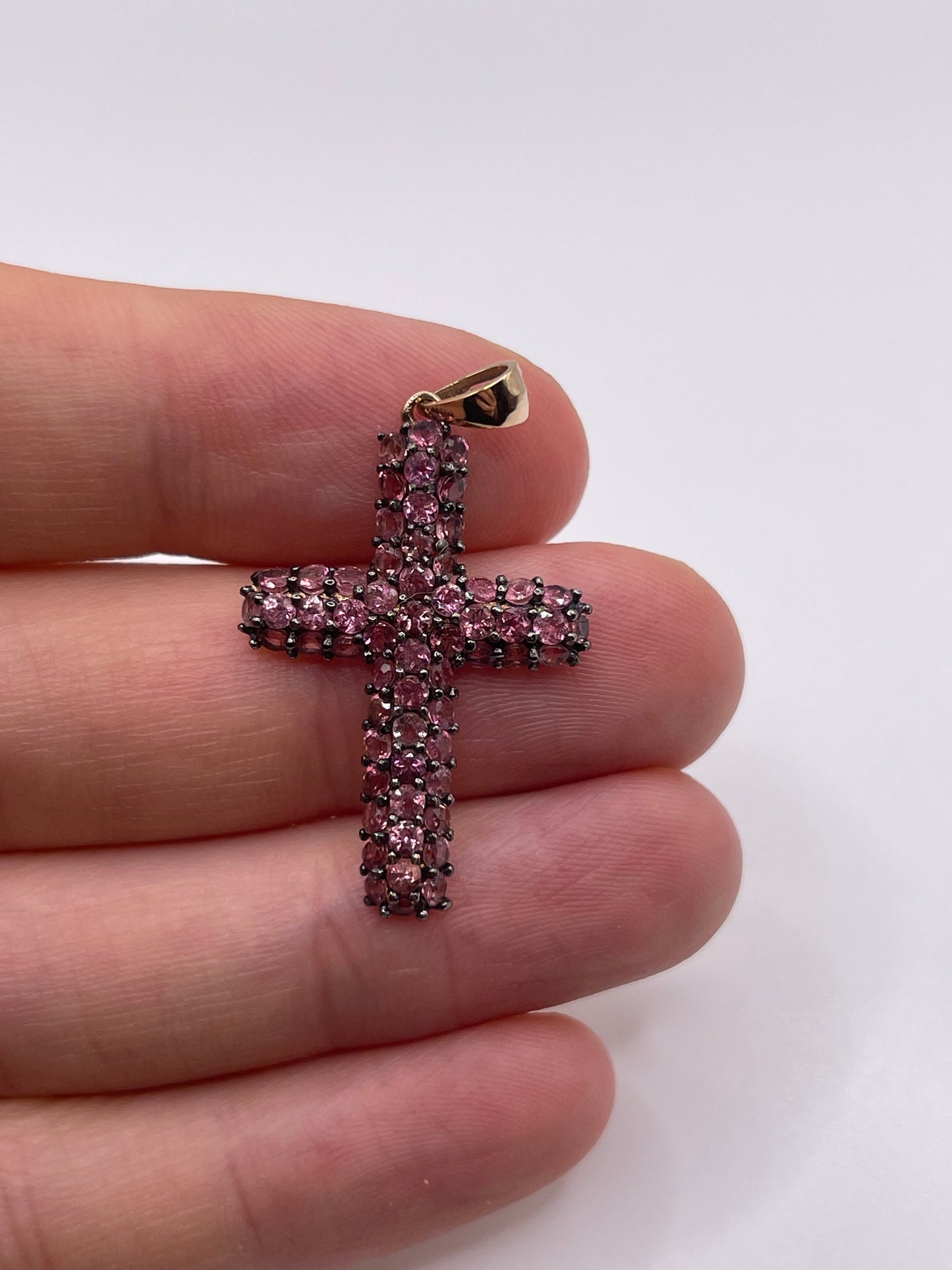 9ct gold pink topaz cross pendant