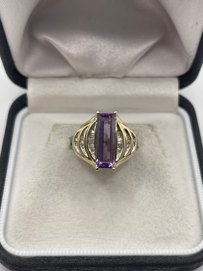 9ct gold amethyst and diamond ring
