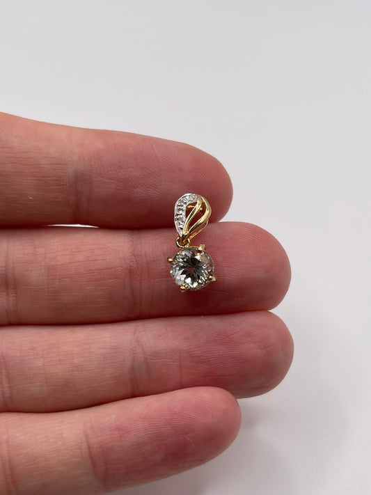 9ct gold green amethyst and diamond pendant