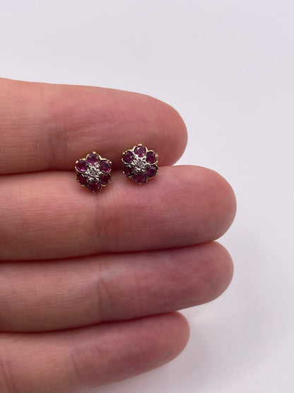 9ct gold ruby and diamond earrings