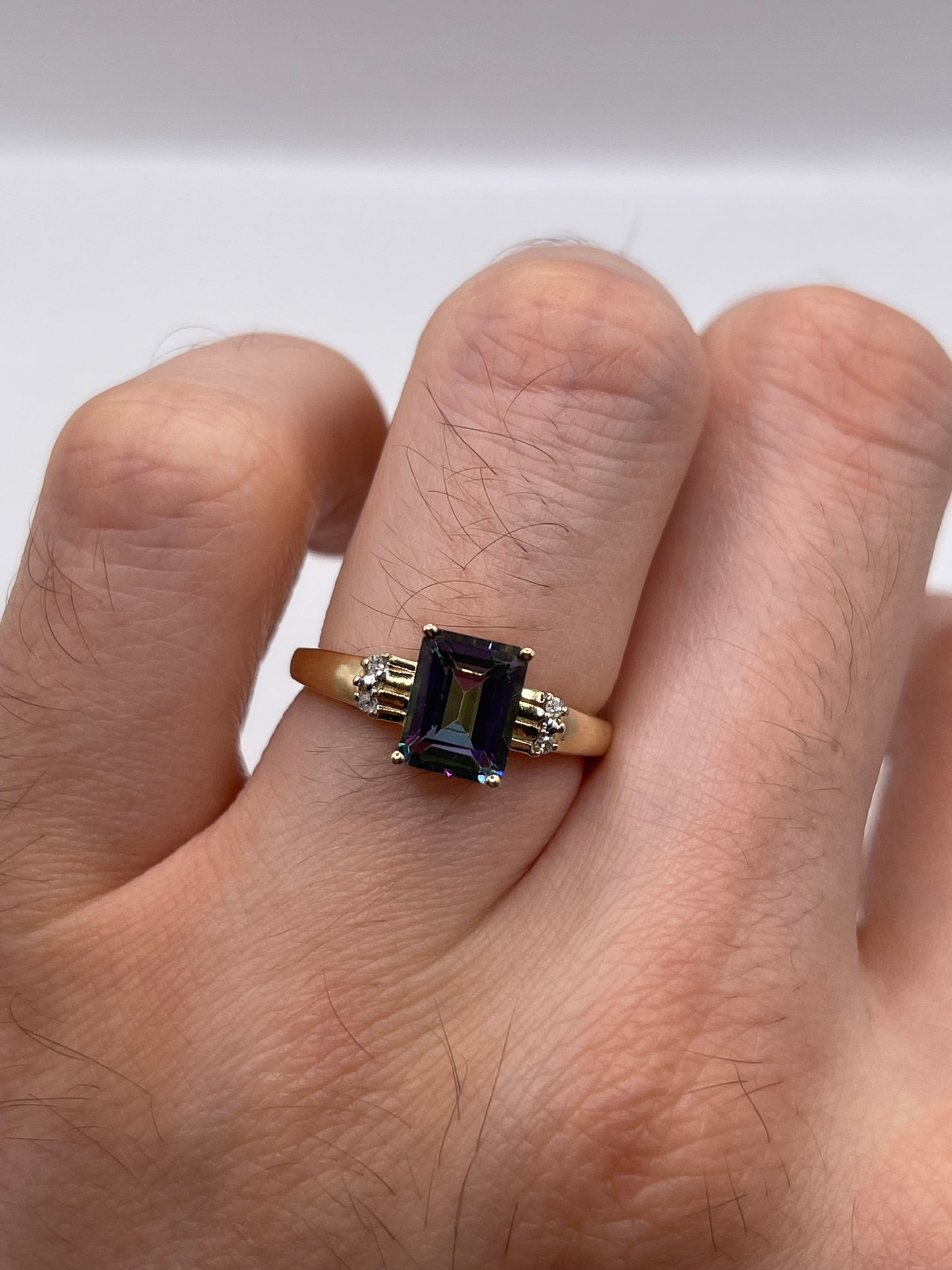 9ct gold mystic topaz and diamond ring