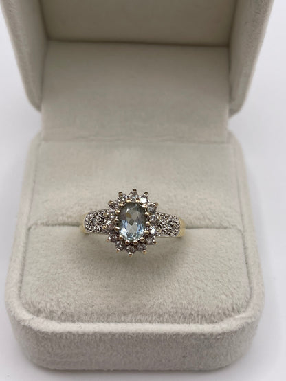 9ct gold aquamarine and diamond ring