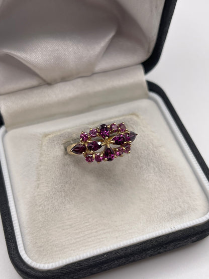 9ct gold almandine garnet cluster ring
